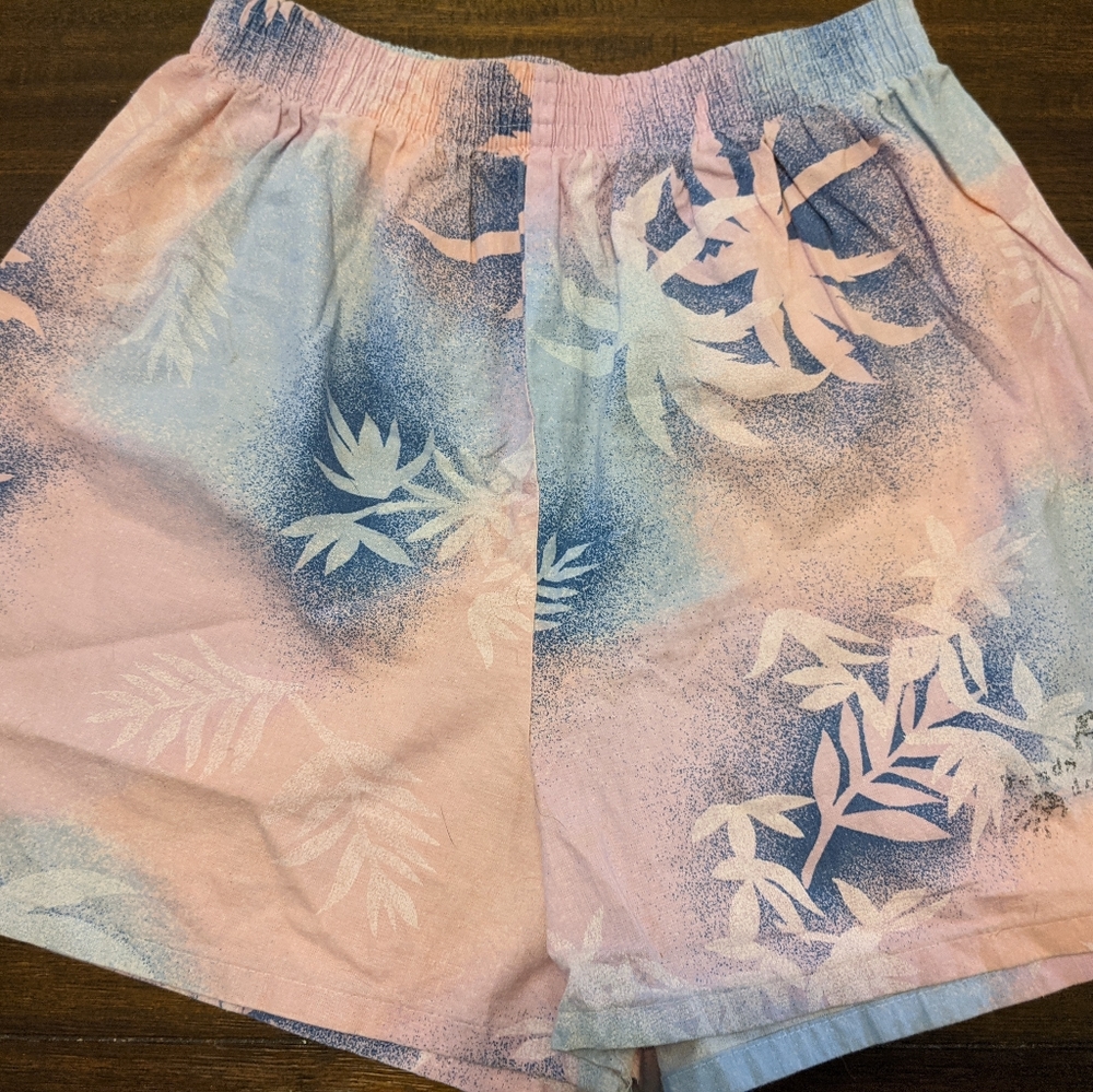 Vintage Tropical Pink And Blue Cotton Shorts Sz L